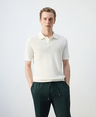 Mango Men's Fine-Knit Ribbed Cotton Polo Shirt