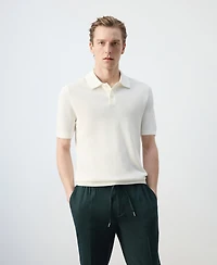Mango Men's Fine-Knit Ribbed Cotton Polo Shirt