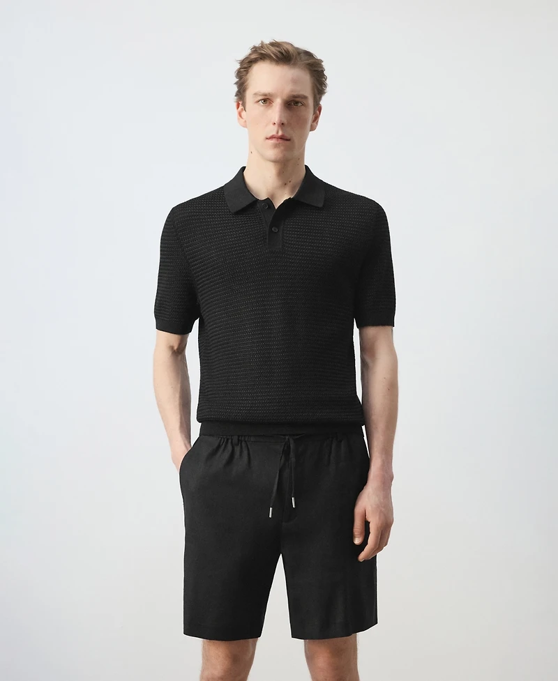 Mango Men's Fine-Knit Ribbed Cotton Polo Shirt