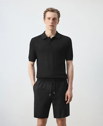 Mango Men's Fine-Knit Ribbed Cotton Polo Shirt