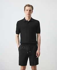 Mango Men's Fine-Knit Ribbed Cotton Polo Shirt