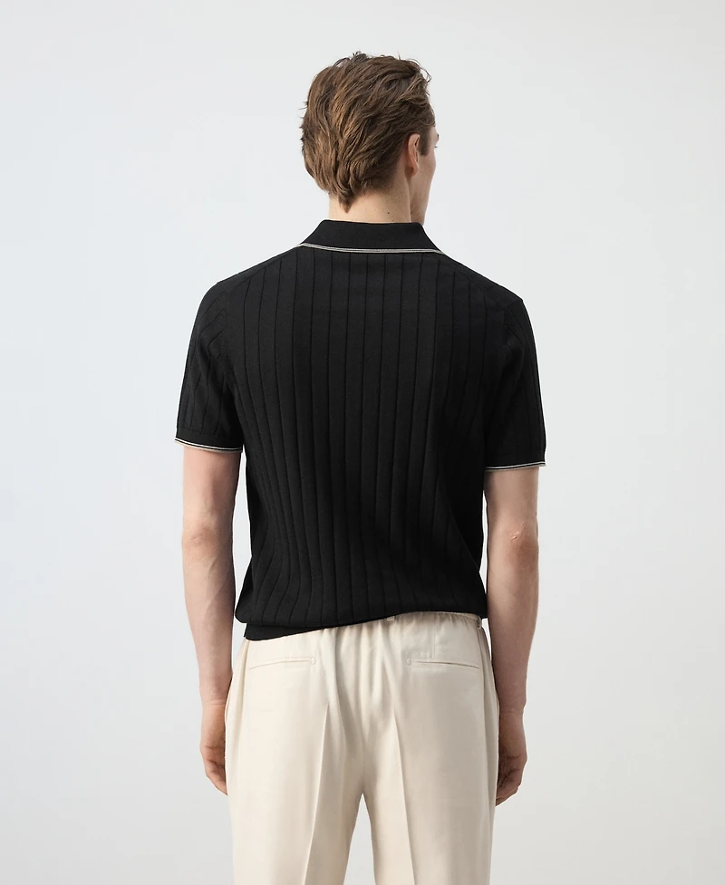 Mango Men's Fine-Knit Zipper Polo Shirt