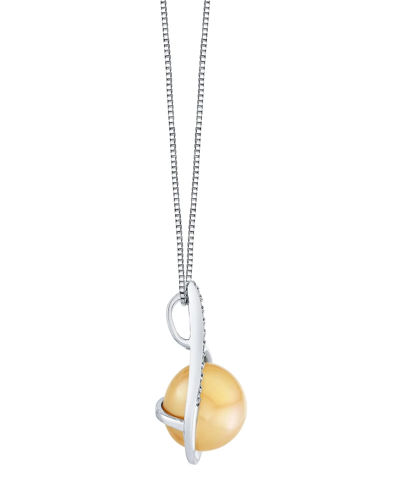 Macy's Cultured Golden South Sea Pearl (11mm) & Diamond Accent Pendant Necklace in Sterling Silver