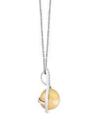 Macy's Cultured Golden South Sea Pearl (11mm) & Diamond Accent Pendant Necklace in Sterling Silver