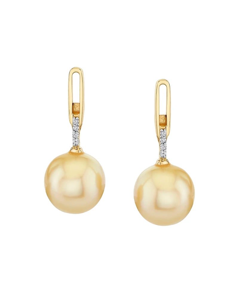 Macy's Cultured Golden South Sea Pearl (9mm) & Diamond Accent Drop Earrings in 10k Yellow Gold
