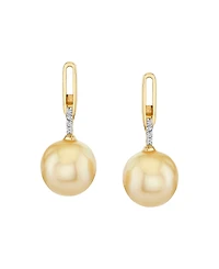 Macy's Cultured Golden South Sea Pearl (9mm) & Diamond Accent Drop Earrings in 10k Yellow Gold