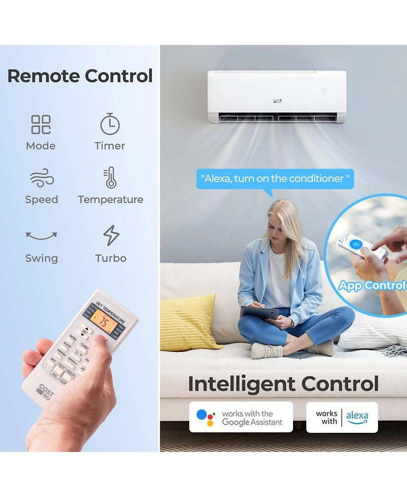 Costway 12000BTU Wifi Enabled Mini Split Ac 22 SEER2115V Inverter Air Conditioner