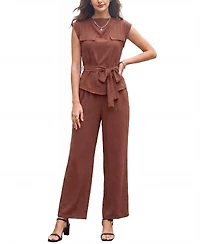 Cupshe Women's Crew Neck Belted Top and Wide Leg Pants Two-Piece Set
