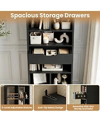 Aheaplus Freestanding 6-Tier Bookshelf with Drawer, 73.6" Decorative Shelf Cube Storage