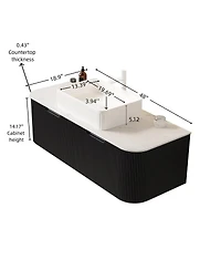 Sillysis Wall Mounted Bathroom Vanity with Ceramic Sink, Matte Stripe Plywood Cabinet, Soft Close Drawer, Pre-assembled