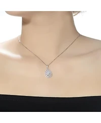 Cubic Zirconia Sterling Silver White Gold Plated Pear Shape Pendant