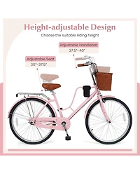 Gymax Beach Cruiser Bike Commuter Bike w/Adjustable Seat Woven Basket for City