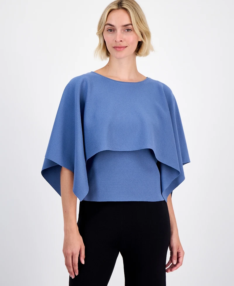 Anne Klein Petite Boat Neck Sweater Cape Top
