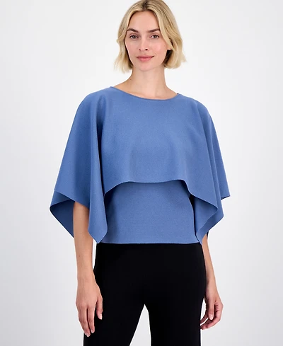 Anne Klein Petite Boat Neck Sweater Cape Top