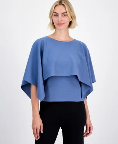 Anne Klein Womens Boat Neck Cape Overlay Sweater