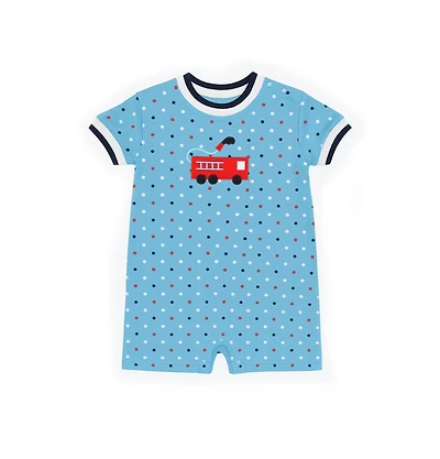 Florence Eiseman Baby Boys Printed Knit Shortall With Fire Truck