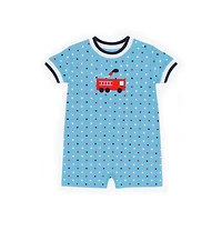 Florence Eiseman Baby Boys Printed Knit Shortall With Fire Truck