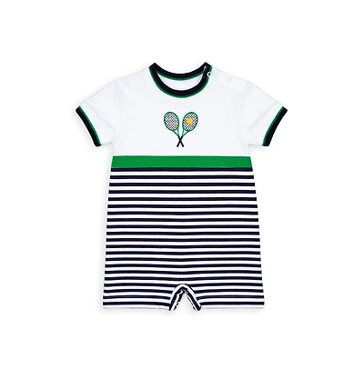 Florence Eiseman Baby Boy Stripe Knit Shortall with Tennis Rackets