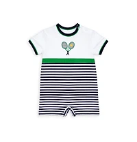 Florence Eiseman Baby Boy Stripe Knit Shortall with Tennis Rackets