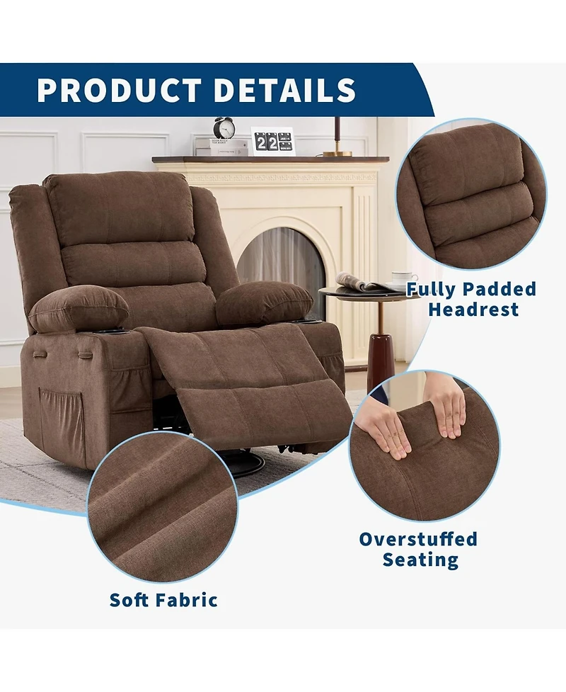 gaomon Wide 360degree(s) Swivel Rocker Recliner for Adults, Cup Holder - Upholstered Deep Seat Linen Lazy Boy Chair for Living Room and Nursery
