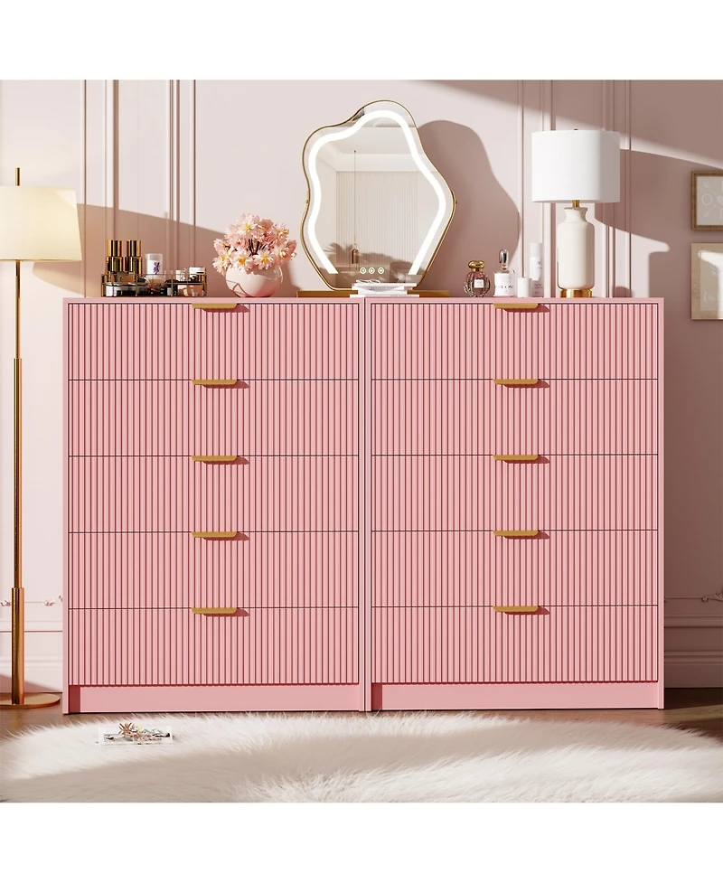 gaomon Fluted 5 Drawers Dresser For Bedroom, Wide Modern Chest of with Metal Handles, Living Room, Entryway, Hallway