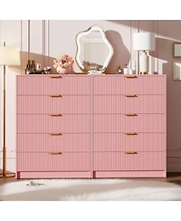 gaomon Fluted 5 Drawers Dresser For Bedroom, Wide Modern Chest of with Metal Handles, Living Room, Entryway, Hallway