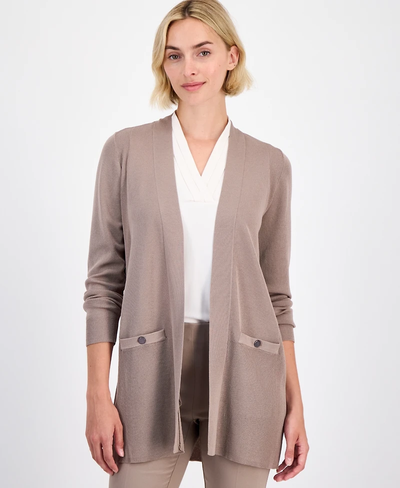 Anne Klein Women's Open-Front Buttoned-Pocket Cardigan