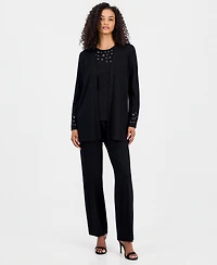 Anne Klein Women's Open-Front Grommet-Trim Cardigan