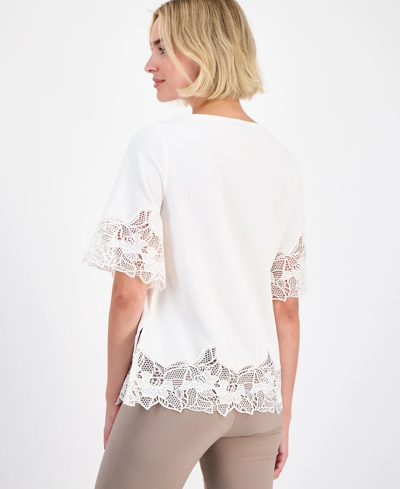 Anne Klein Women's Lace-Trim Asymmetrical Top