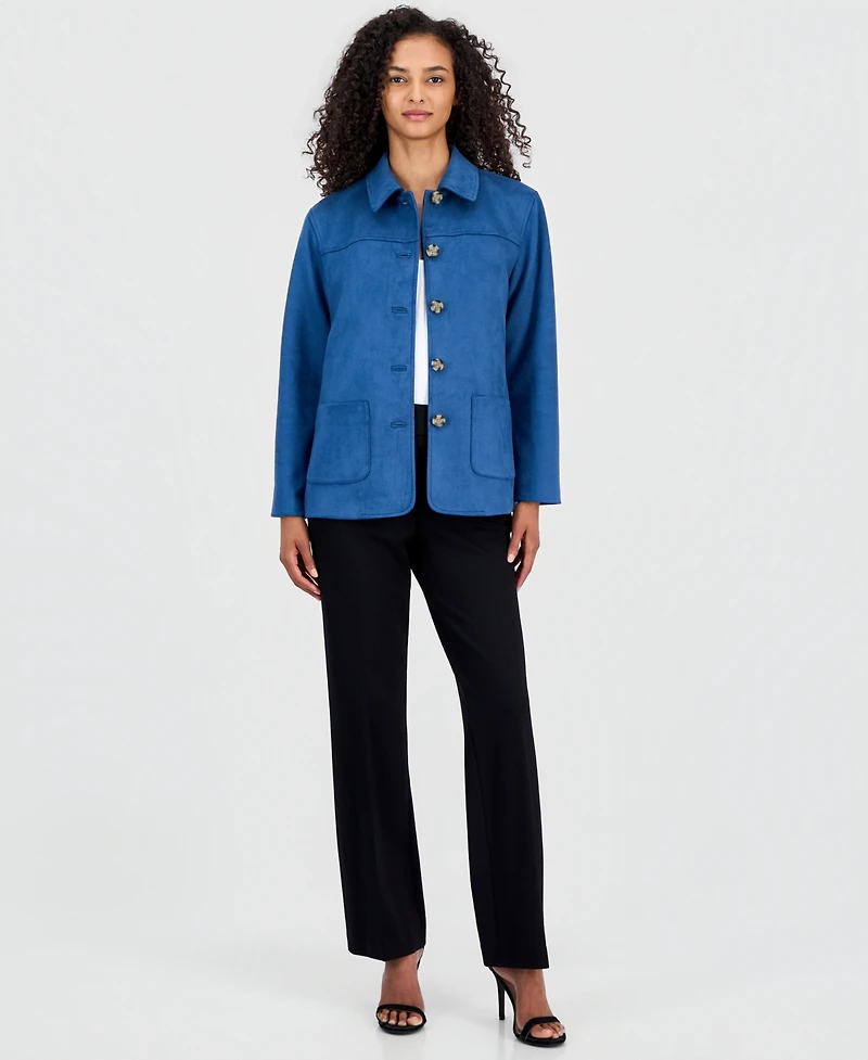 Anne Klein Women's Faux Suede Button-Front Long-Sleeve Jacket