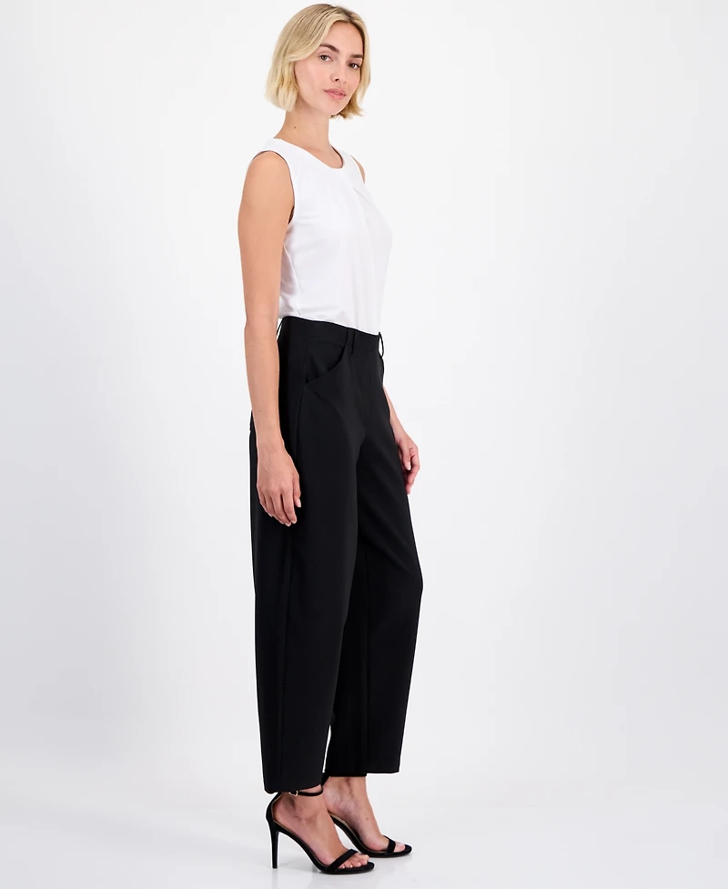 Anne Klein Petite Mid-Rise Barrel-Leg Pants