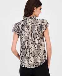 Anne Klein Women's Printed Ruffle-Sleeve Tie-Neck Top