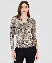 Anne Klein Women's Cowl Neck Long Sleeve Snake-Print Blouse