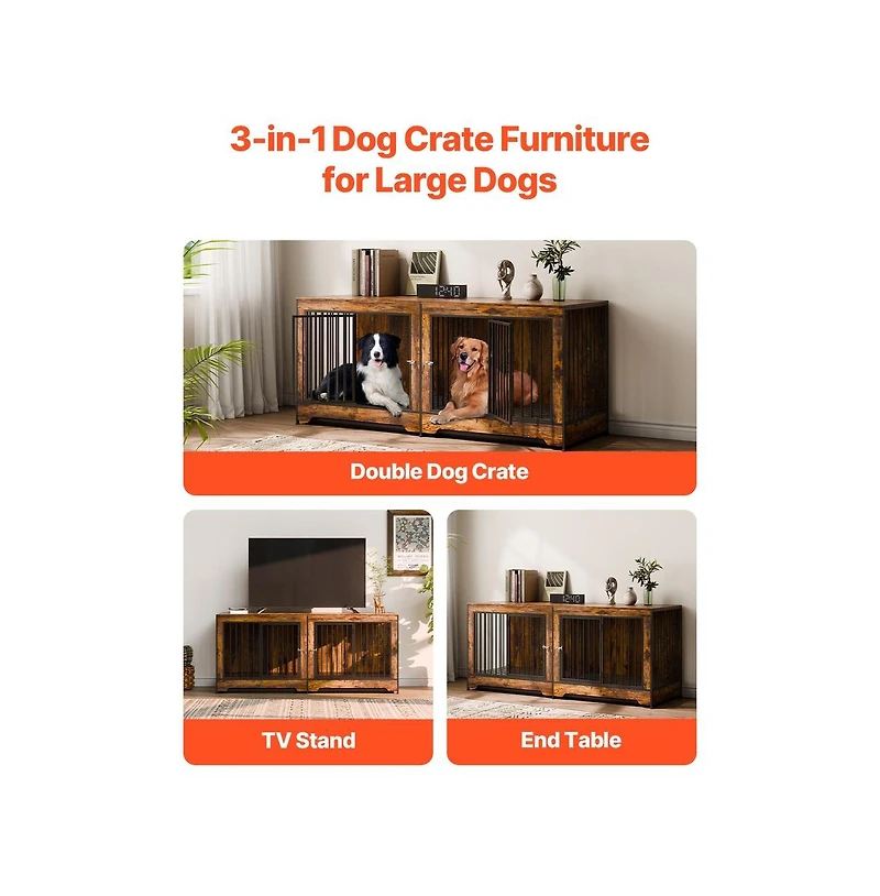 Ruie 75 in Double Dog Crate Furniture Extra Large with Divider 2 Door Cabinet