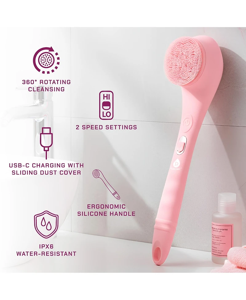 Pursonic Rechargeable Waterproof Silicone Bath Brush with 3 Interchangeable Brush Heads