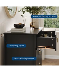 homfan Fluted 5-Drawer Dresser Chest with Metal Handles, 32 inch Wide Storage Tv Stand for Bedroom, Living Room, Hallway
