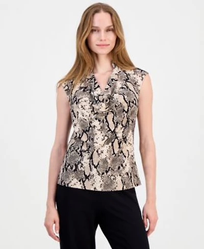 Anne Klein Womens Printed Cowl Neck Sleeveless Blouse