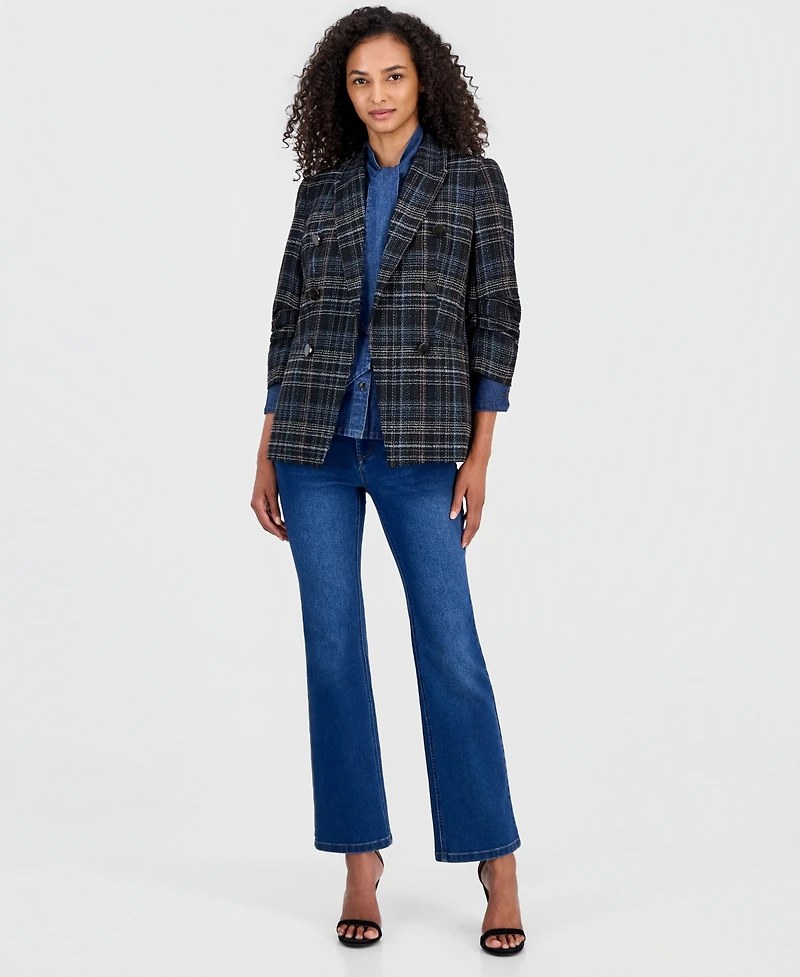 Anne Klein Women's Plaid Faux-Double-Breasted Blazer