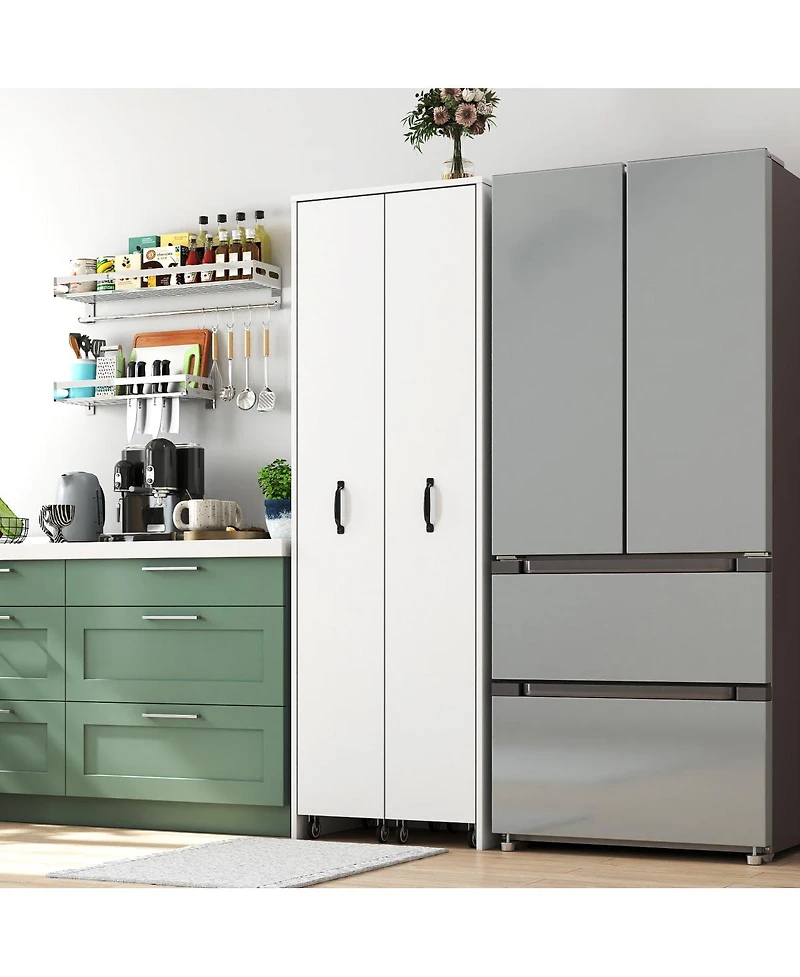 Streamdale Furniture 4-Tier Sliding Door Bookcase with Hidden Storage and Wheels