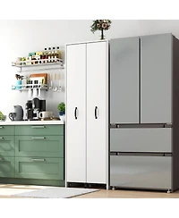 Streamdale Furniture 4-Tier Sliding Door Bookcase with Hidden Storage and Wheels