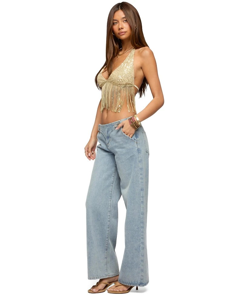 Edikted Women's Azura Sequin Fringe Bra Top
