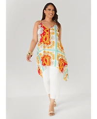 Ashley Stewart Women's Printed Chain Trimmed Top
