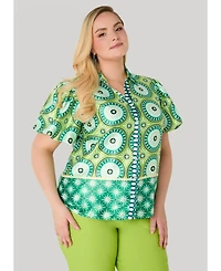 Ashley Stewart Women's Puff Sleeved Circle Print Shirt