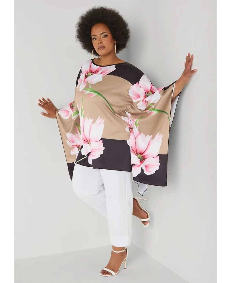 Ashley Stewart Women's Floral Print Satin Tunic