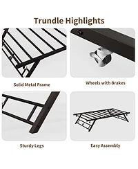 homfan Pop-Up Trundle Daybed Frame with Lockable Casters, Metal Slat Support, Space-Saving Design, No Box Spring Needed