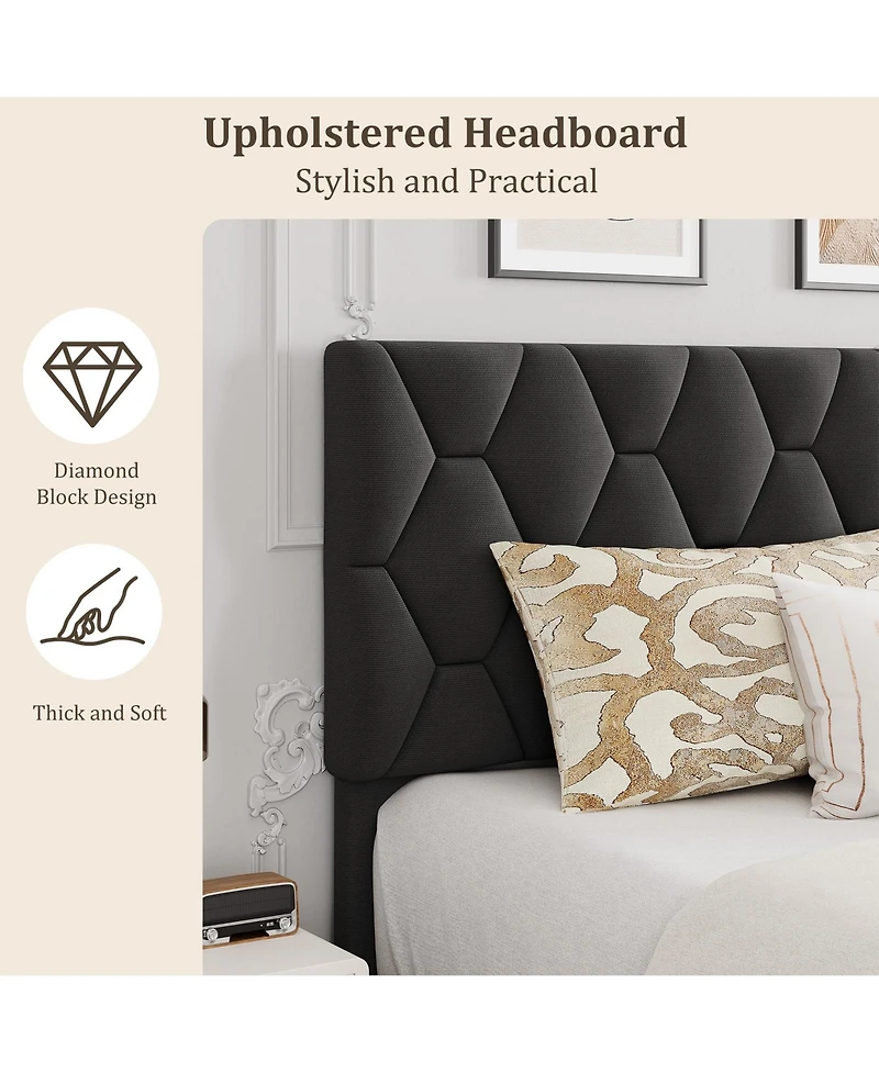 homfan Modern Upholstered Platform Bed Frame, Adjustable Padded Fabric Headboard, Heavy Duty Wooden Slats, No Box Spring Needed, Noise-Free