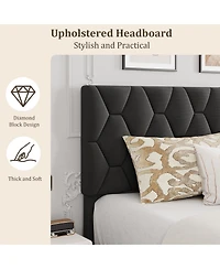 homfan Modern Upholstered Platform Bed Frame, Adjustable Padded Fabric Headboard, Heavy Duty Wooden Slats, No Box Spring Needed, Noise-Free