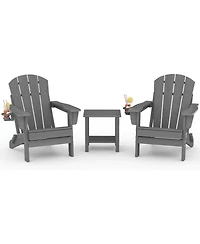 Xo Folding Adirondack Chair Set of 2 with Side Table, Hdpe Outdoor Chairs with Cup Holder, All Weather Patio Chairs 380Lbs Capacity for Garden