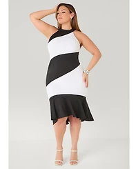 Ashley Stewart Women's Two Tone High Neck Midi Dress