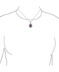 Bling Jewelry Southwest Style Oval Cabochon Multicolor Purple Turquoise Medallion Pendant Necklace Oxidized Sterling Silver